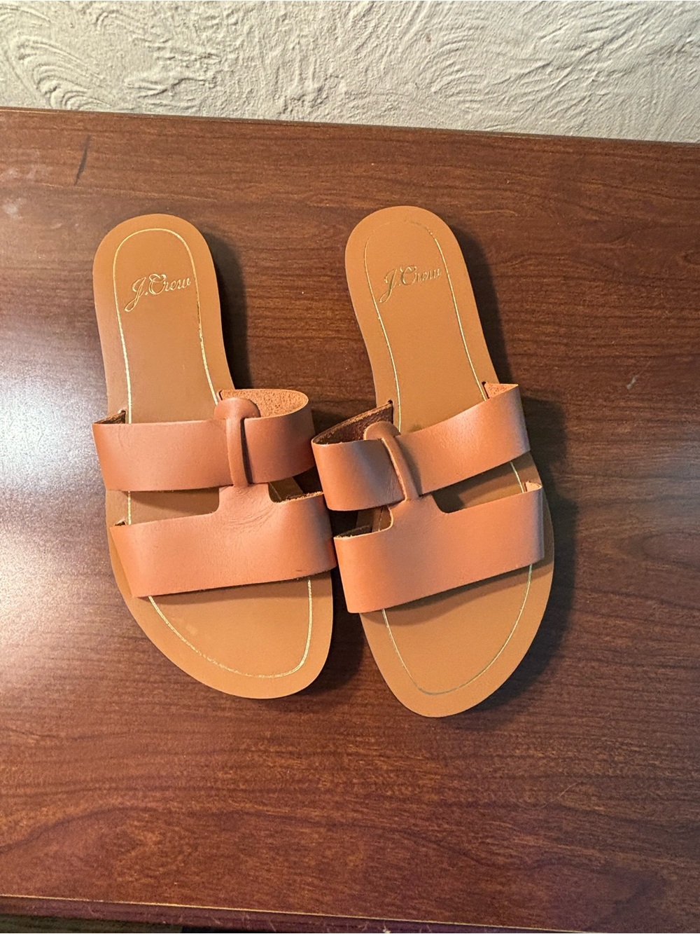 Like new j crew brown leather slides sandals, size 6.5